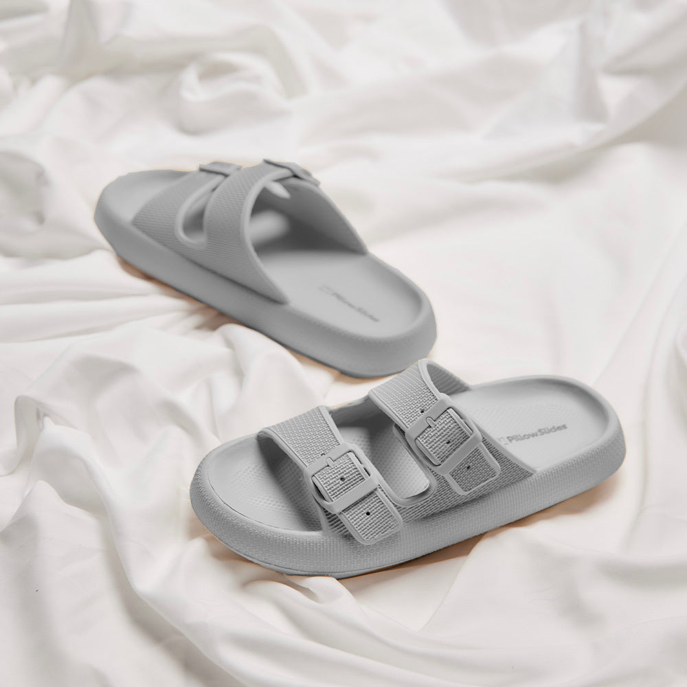 Women's grey sandals on linen